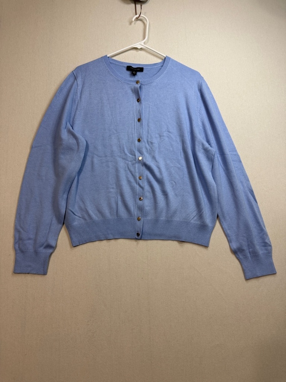 Ann Taylor Sky Blue Button-Front Crewneck Cardigan